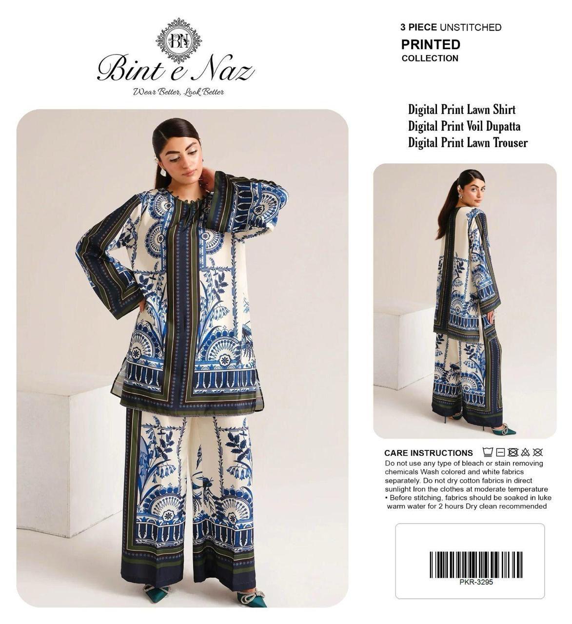 BIN T NAZ CO-ORD SET ALLOVER LAWN THREE PIECE