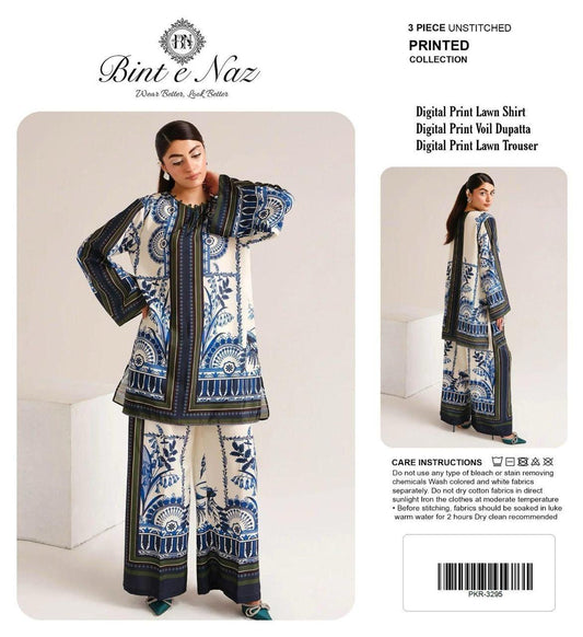 BIN T NAZ CO-ORD SET ALLOVER LAWN THREE PIECE