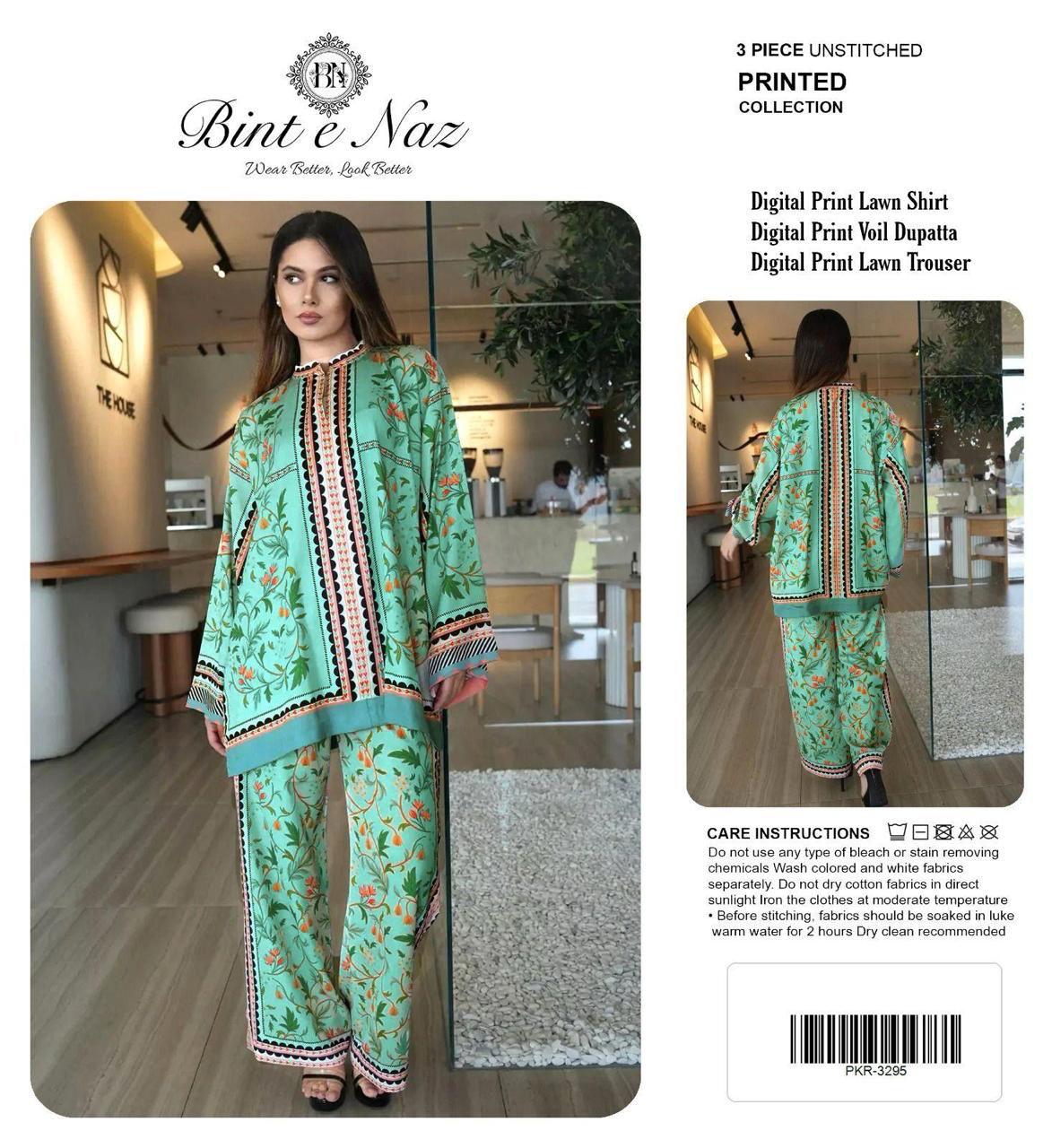BIN T NAZ CO-ORD SET ALLOVER LAWN THREE PIECE