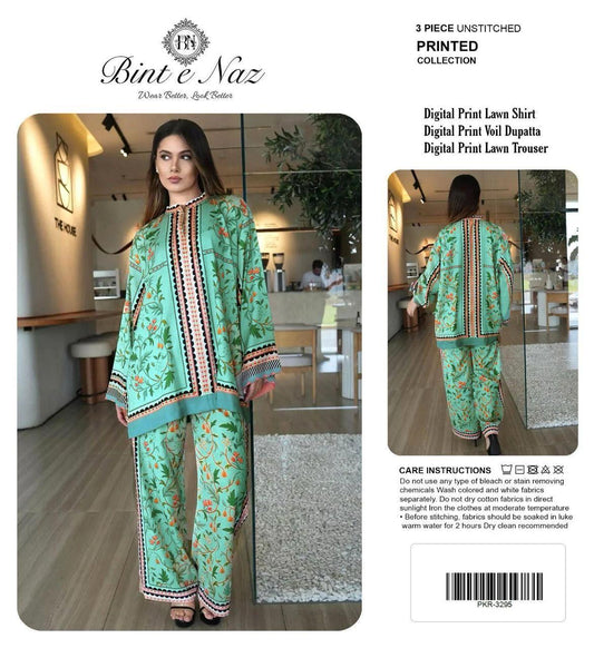 BIN T NAZ CO-ORD SET ALLOVER LAWN THREE PIECE