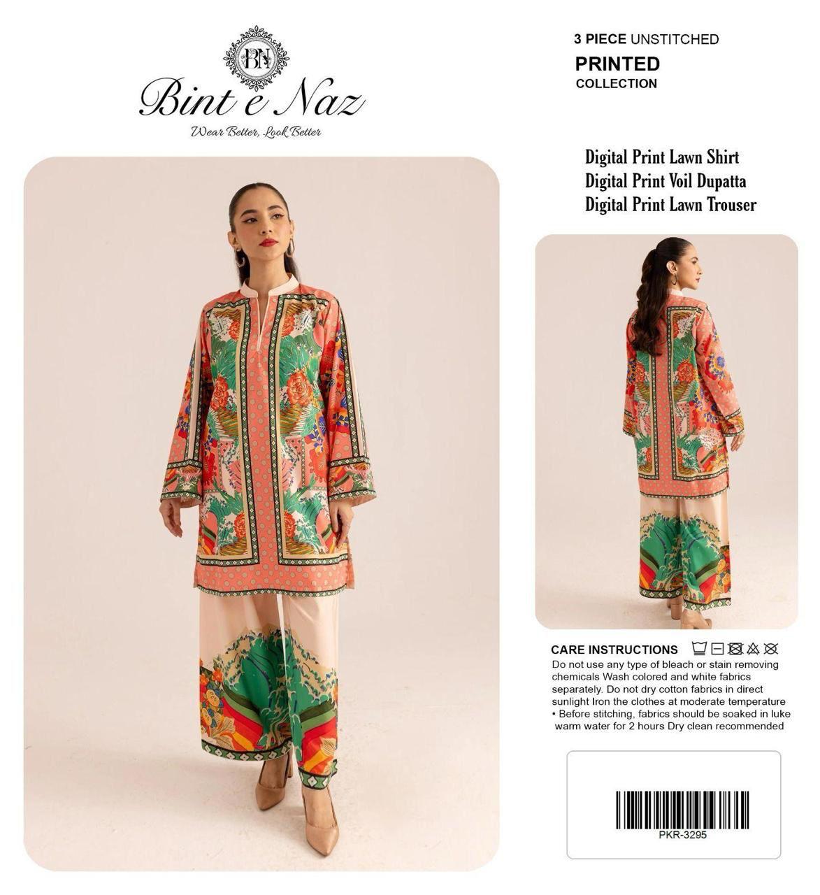 BIN T NAZ CO-ORD SET ALLOVER LAWN THREE PIECE