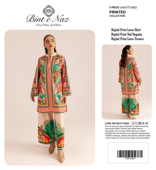 BIN T NAZ CO-ORD SET ALLOVER LAWN THREE PIECE