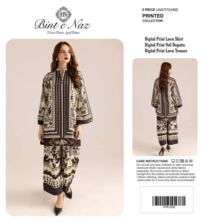 BIN T NAZ CO-ORD SET ALLOVER LAWN THREE PIECE