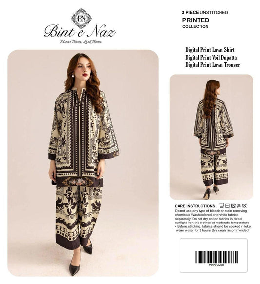 BIN T NAZ CO-ORD SET ALLOVER LAWN THREE PIECE