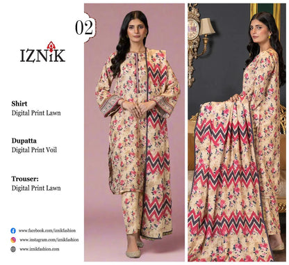 IZNIK LAWN THREE PIECE