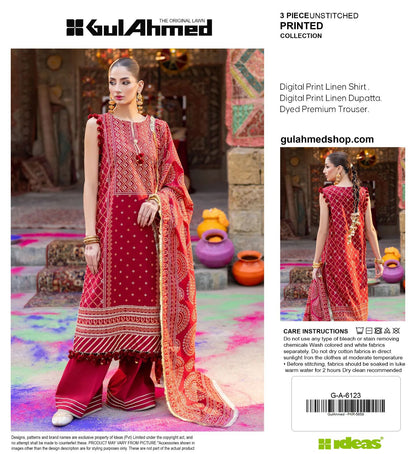 GUL AHMAD LINEN THREE PIECE