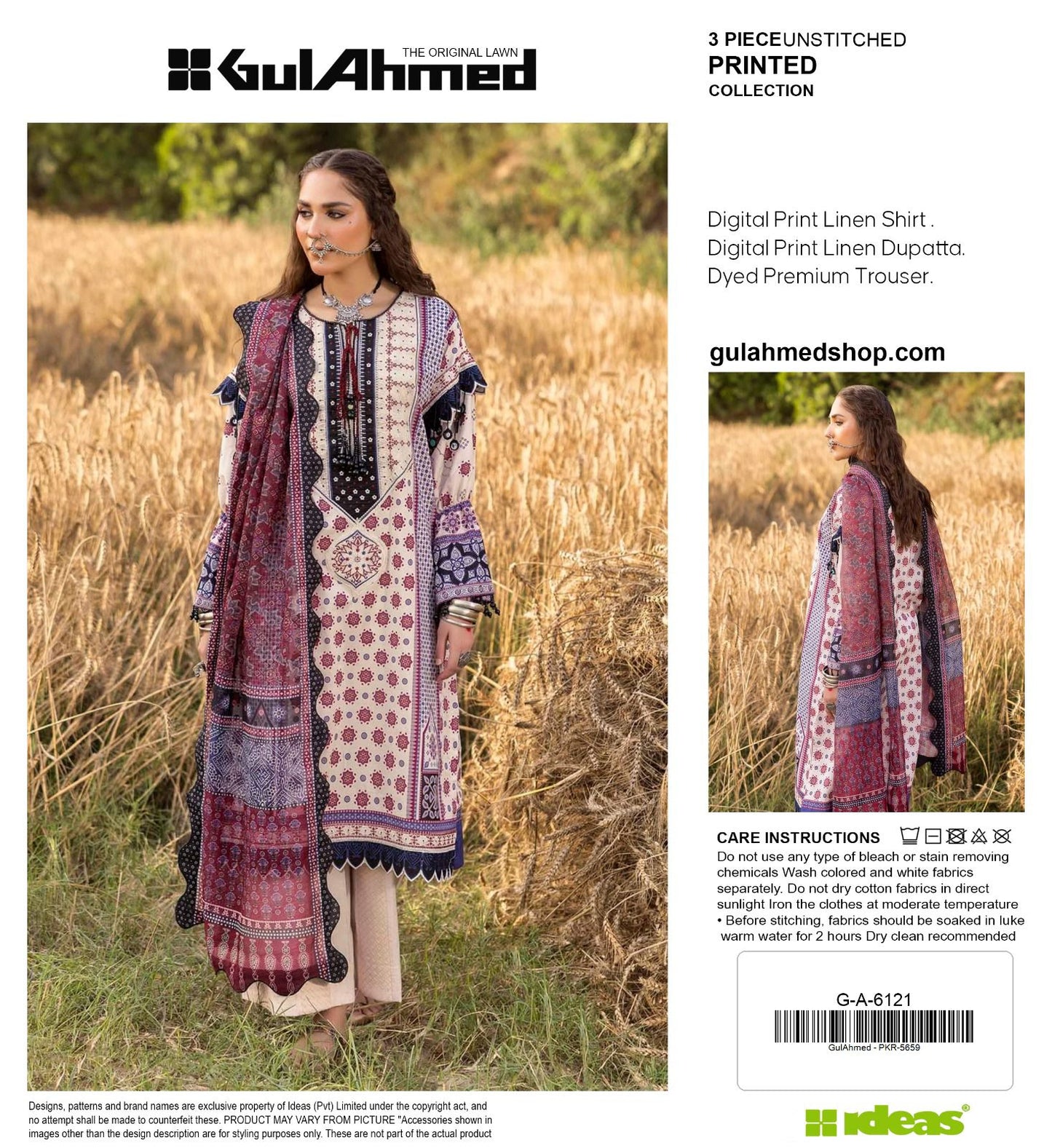 GUL AHMAD LINEN THREE PIECE