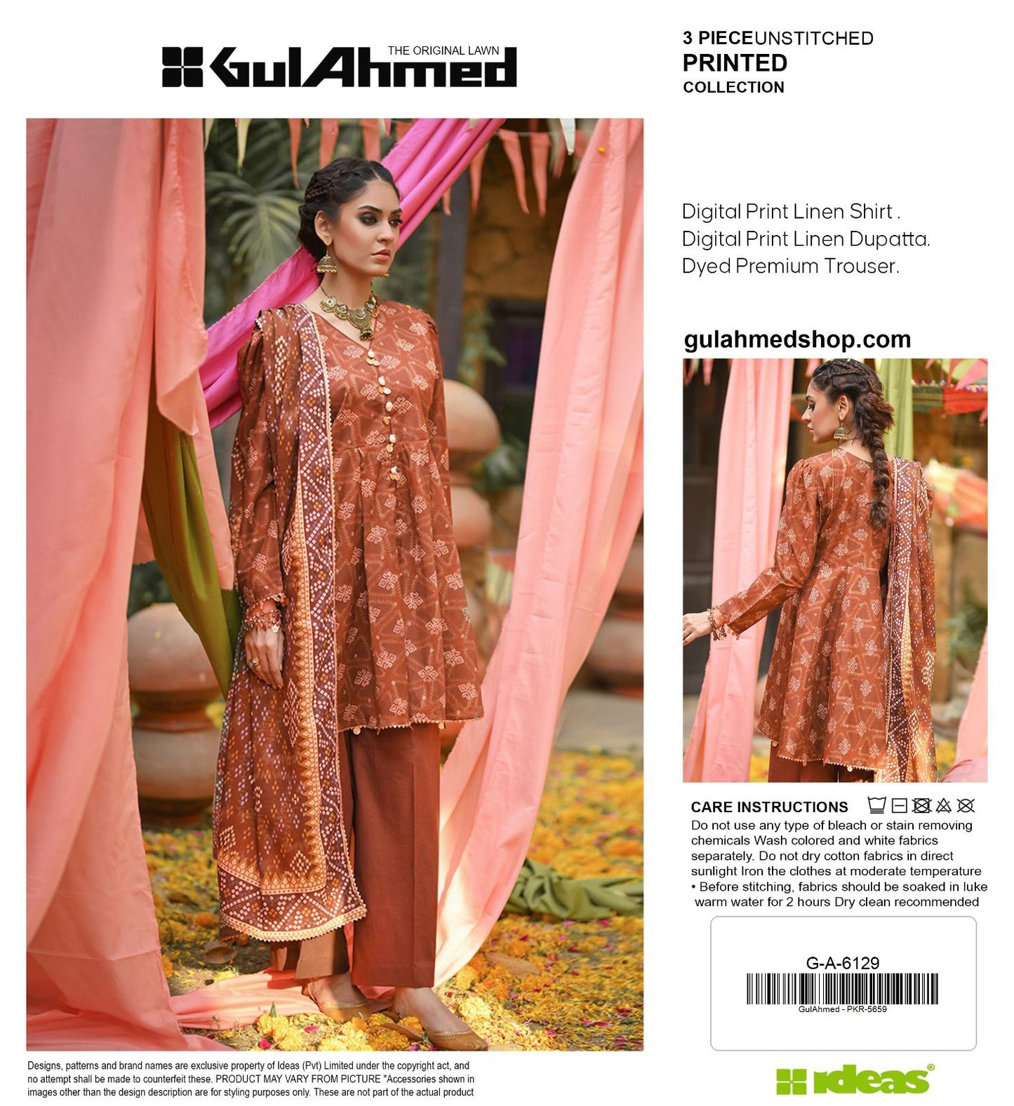 GUL AHMAD LINEN THREE PIECE