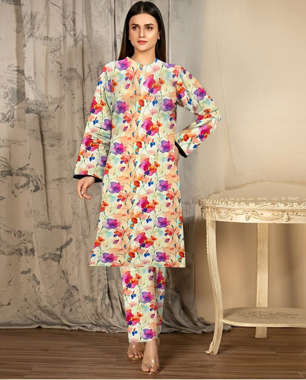 AL KARAM LINEN TWO PIECE ALLOVER