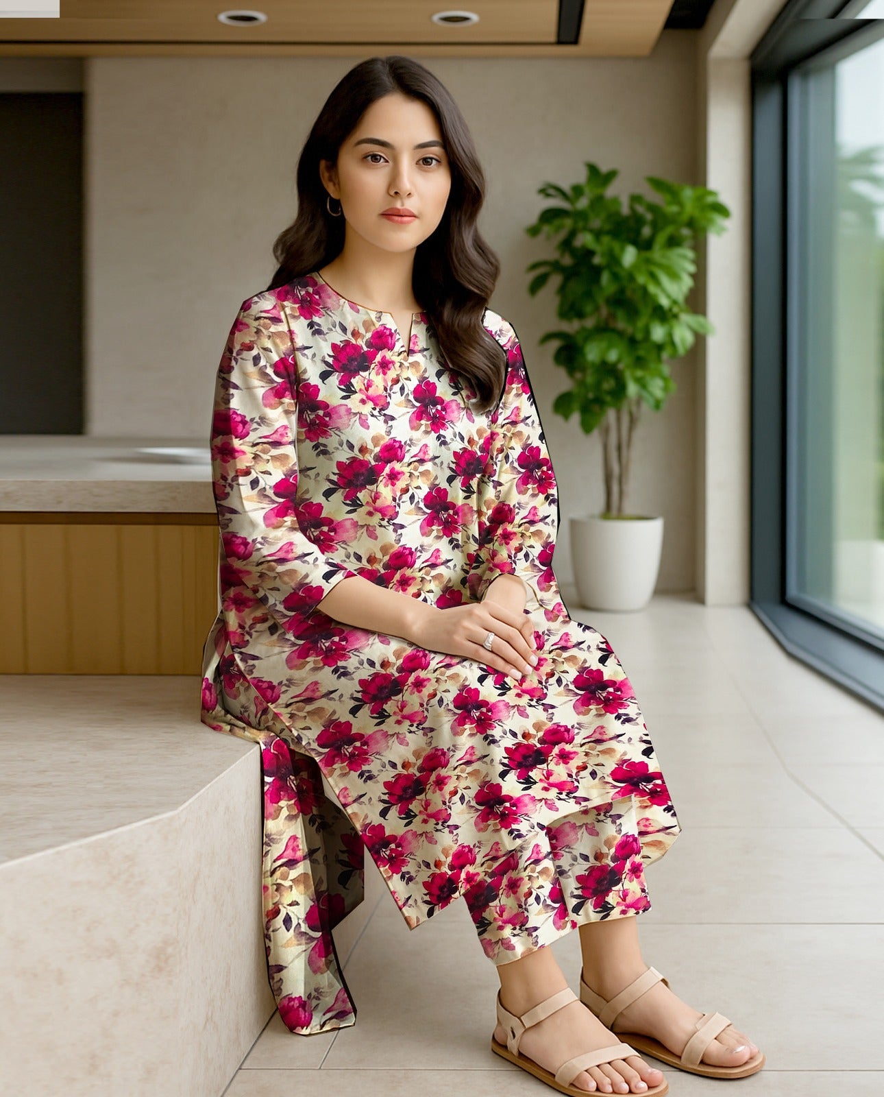 AL KARAM LINEN TWO PIECE ALLOVER