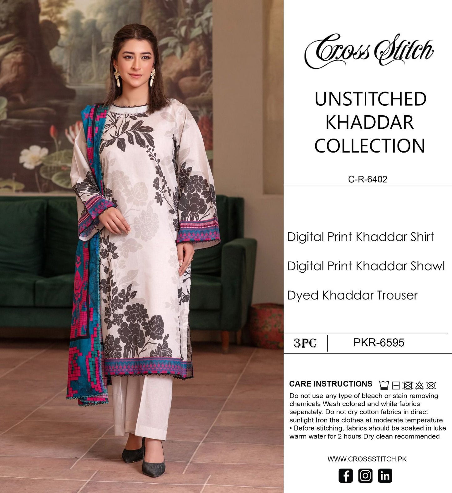 CROSS STICH KHADDAR THREE PIECE
