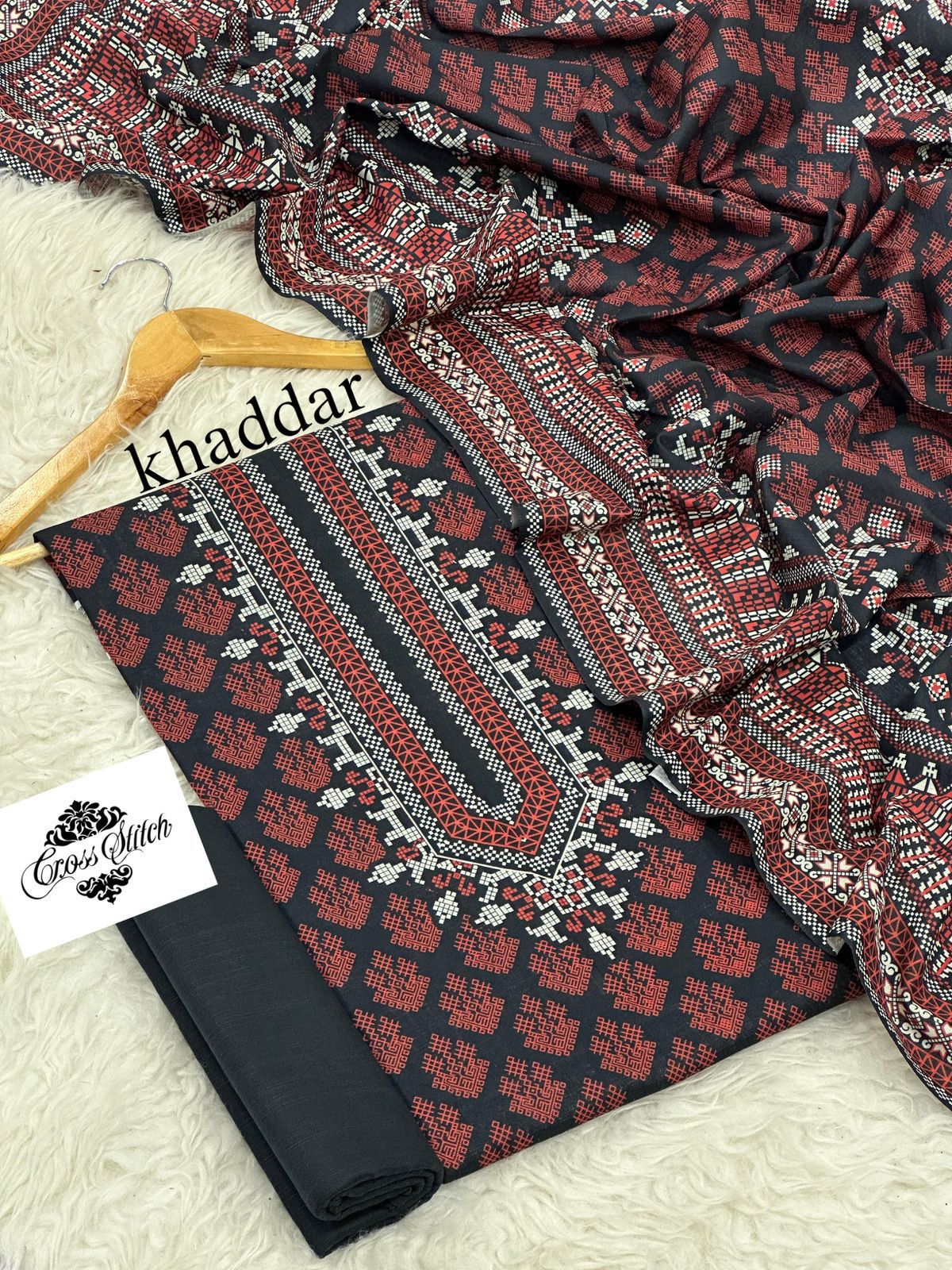 CROSS STICH KHADDAR THREE PIECE