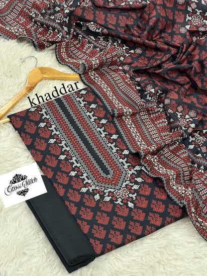 CROSS STICH KHADDAR THREE PIECE