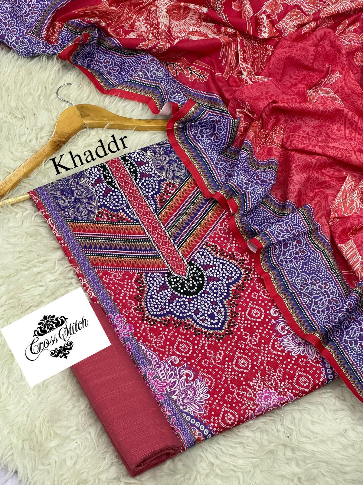 CROSS STICH KHADDAR THREE PIECE