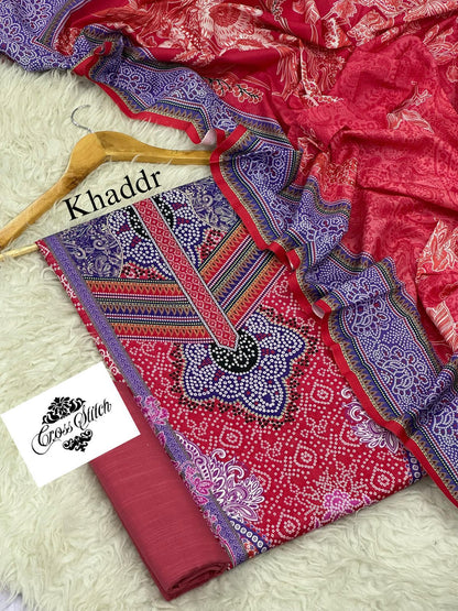 CROSS STICH KHADDAR THREE PIECE