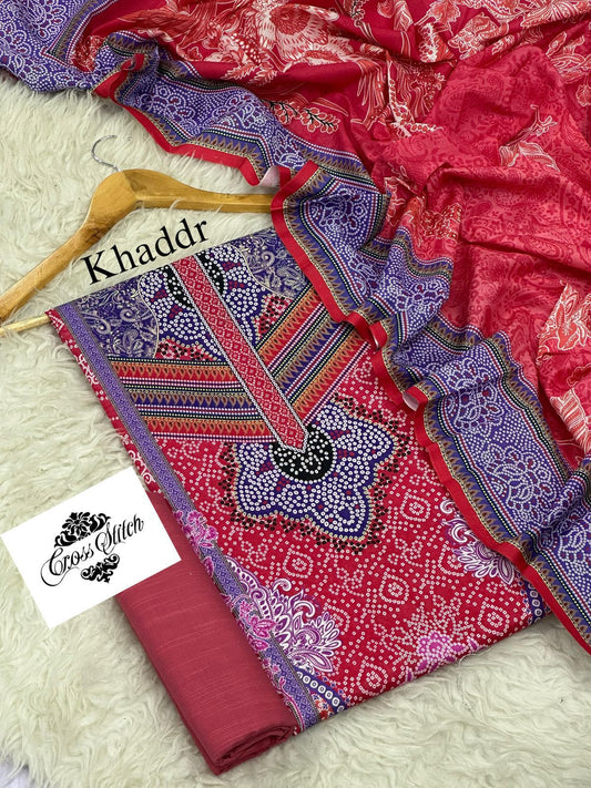 CROSS STICH KHADDAR THREE PIECE