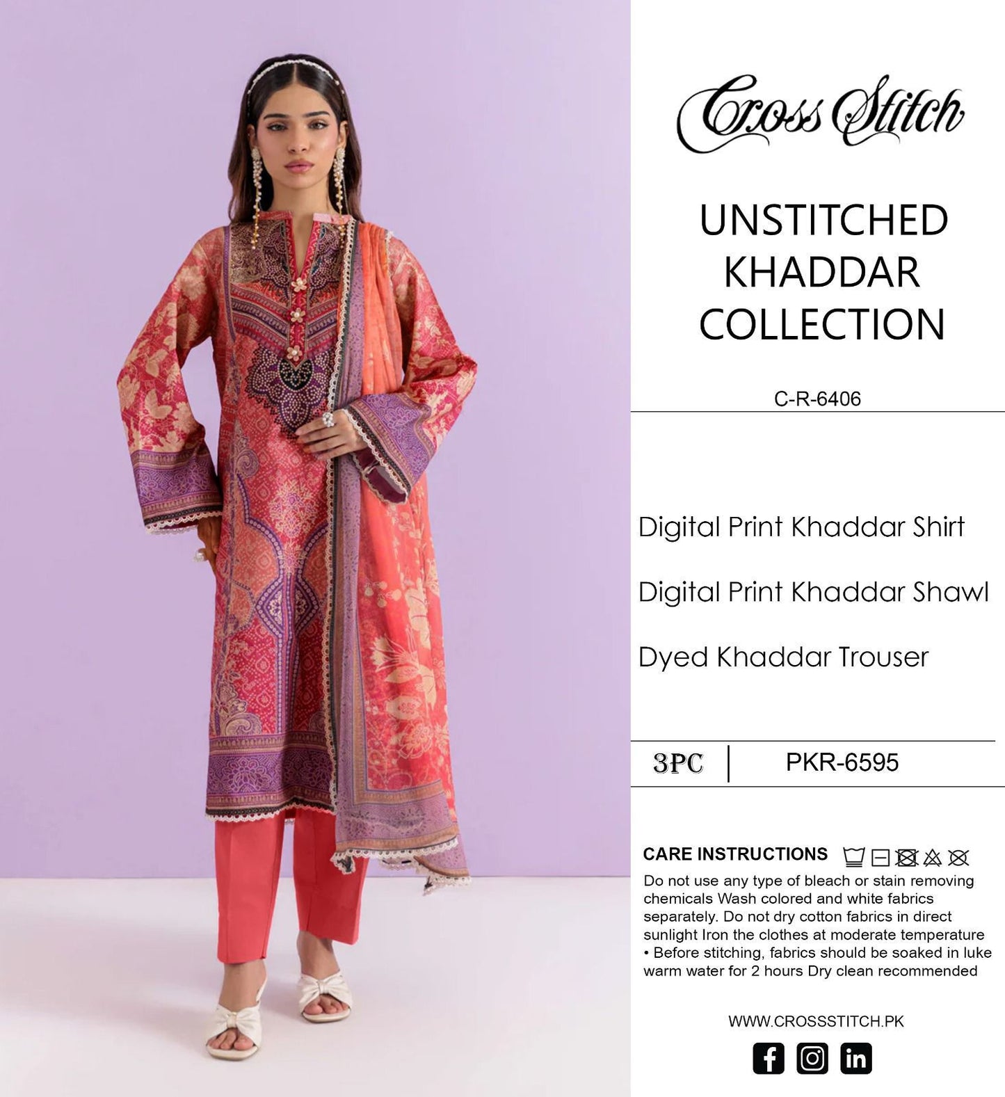 CROSS STICH KHADDAR THREE PIECE