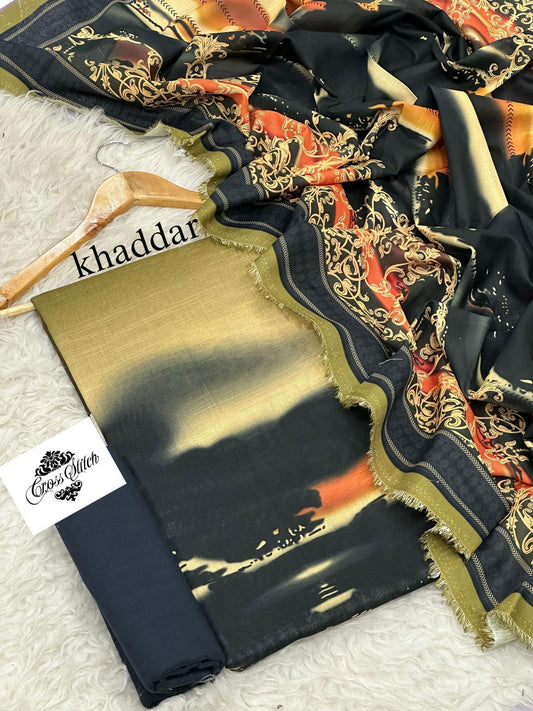 CROSS STICH KHADDAR THREE PIECE