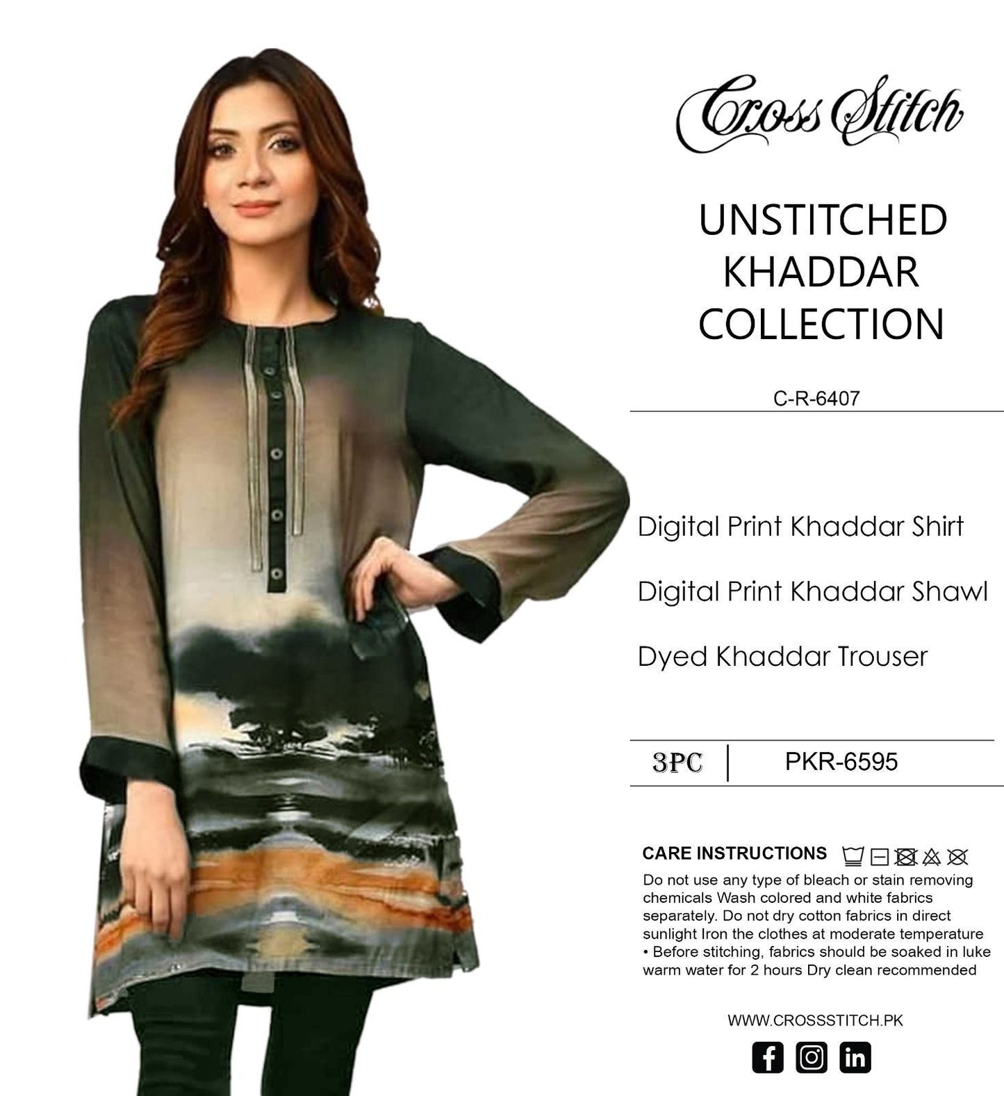 CROSS STICH KHADDAR THREE PIECE