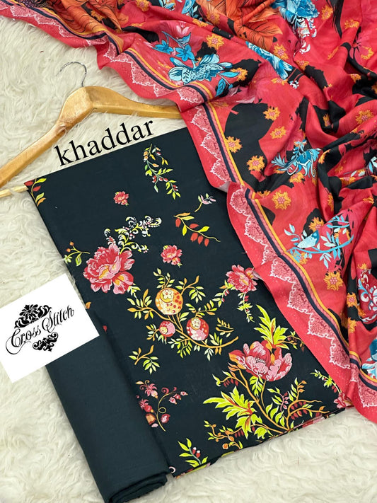 CROSS STICH KHADDAR THREE PIECE