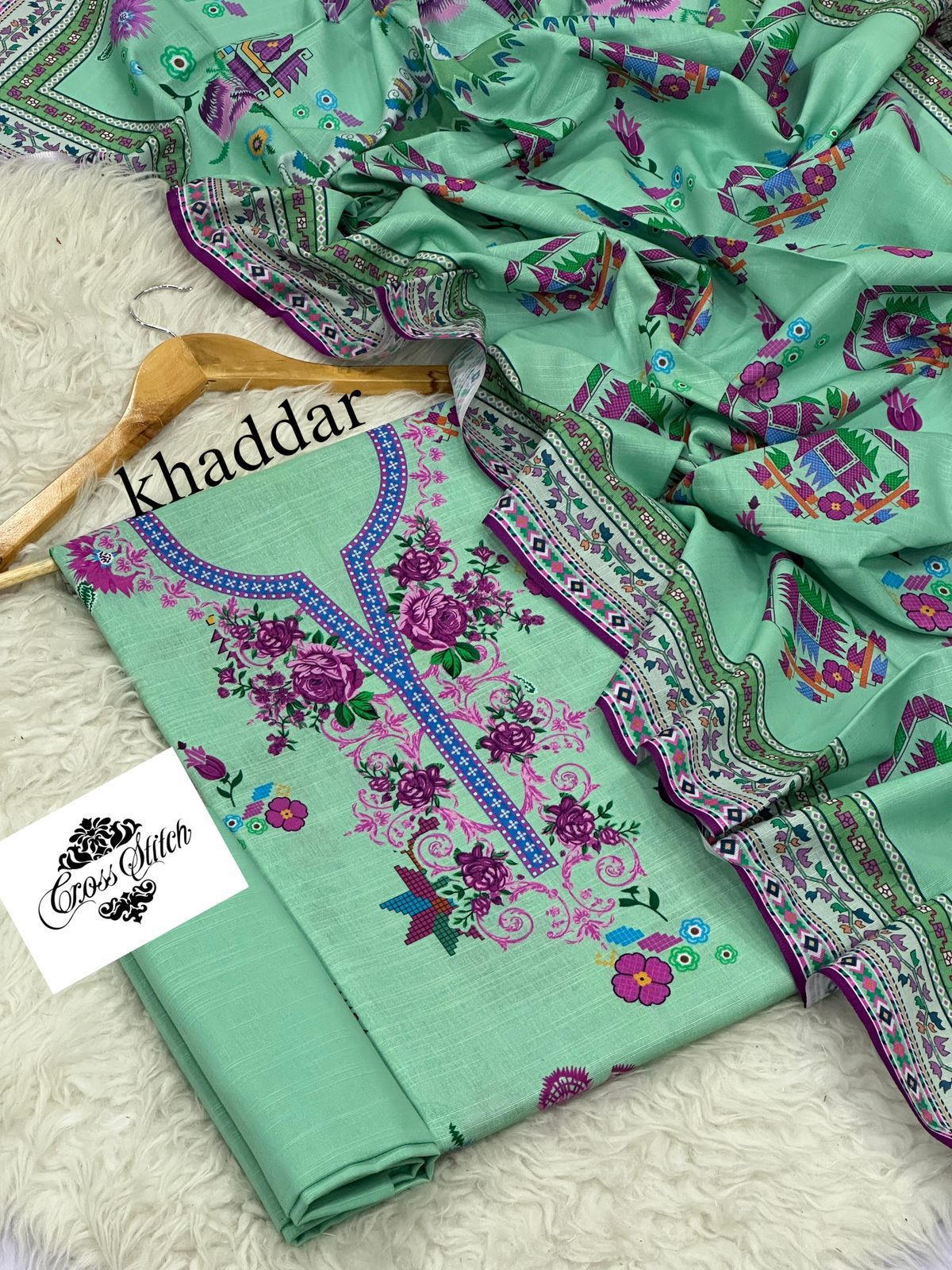 CROSS STICH KHADDAR THREE PIECE