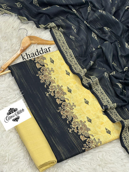 CROSS STICH KHADDAR THREE PIECE