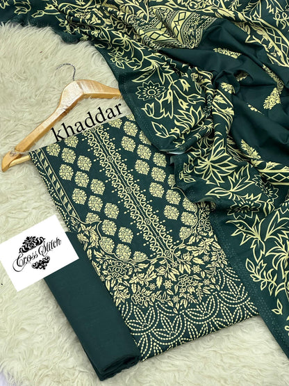 CROSS STICH KHADDAR THREE PIECE