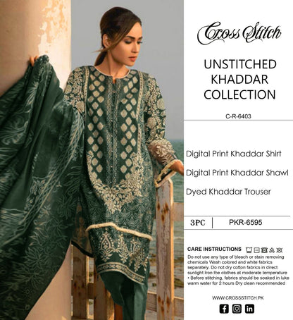 CROSS STICH KHADDAR THREE PIECE