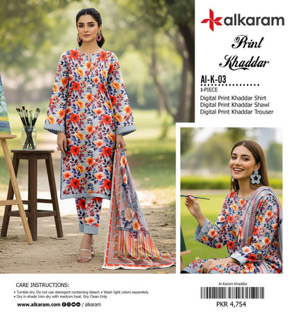 AL KARAM KHADDAR THREE PIECE