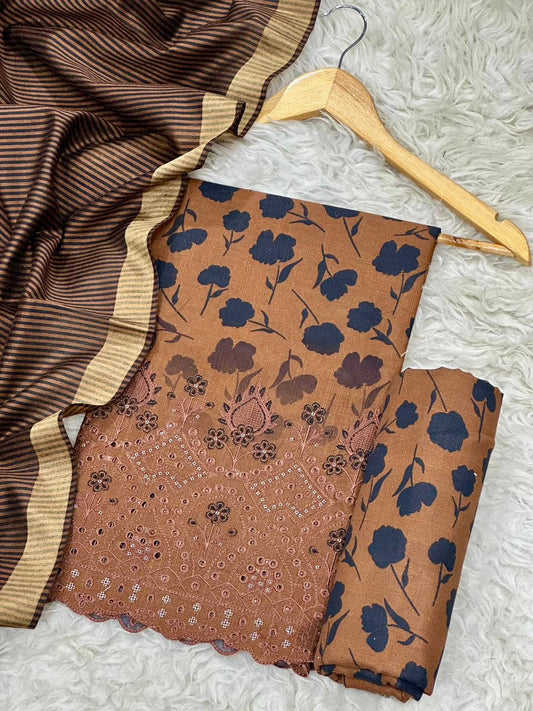 EMBROIDERY KHADDAR BORING DAMAN THREE PIECE