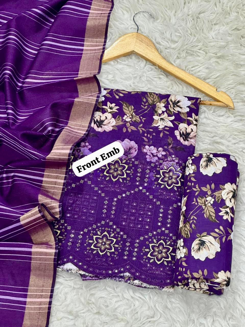 EMBROIDERY KHADDAR BORING DAMAN THREE PIECE