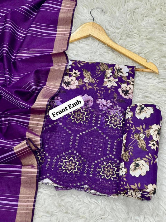 EMBROIDERY KHADDAR BORING DAMAN THREE PIECE