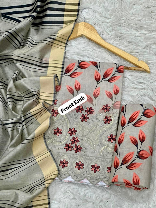 EMBROIDERY KHADDAR BORING DAMAN THREE PIECE