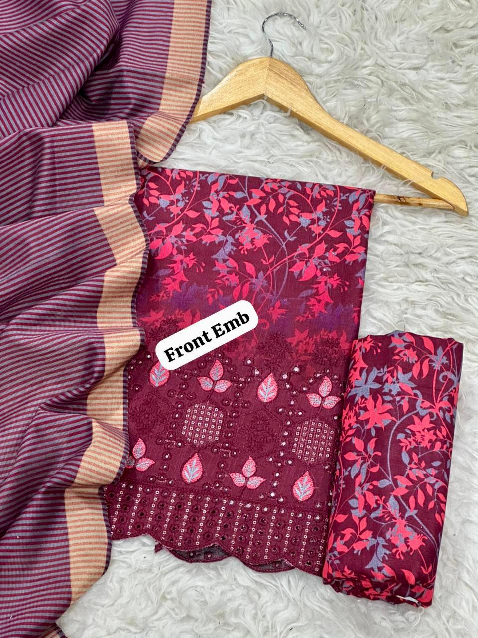 EMBROIDERY KHADDAR BORING DAMAN THREE PIECE