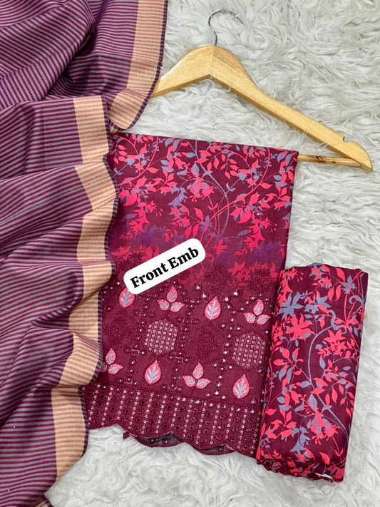 EMBROIDERY KHADDAR BORING DAMAN THREE PIECE