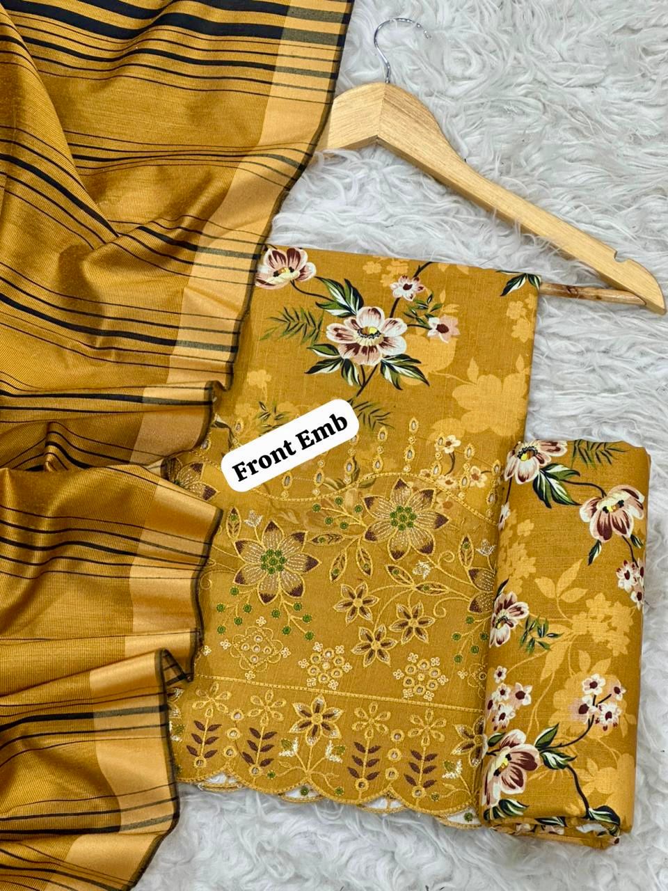 EMBROIDERY KHADDAR BORING DAMAN THREE PIECE