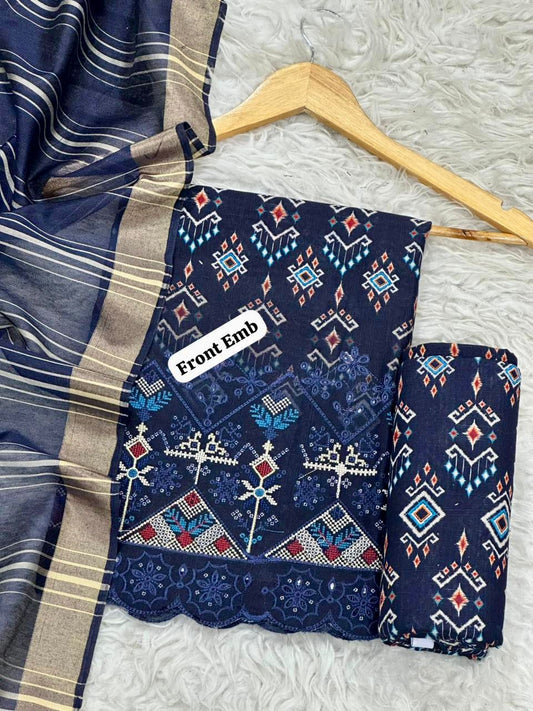 EMBROIDERY KHADDAR BORING DAMAN THREE PIECE