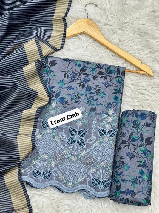 EMBROIDERY KHADDAR BORING DAMAN THREE PIECE