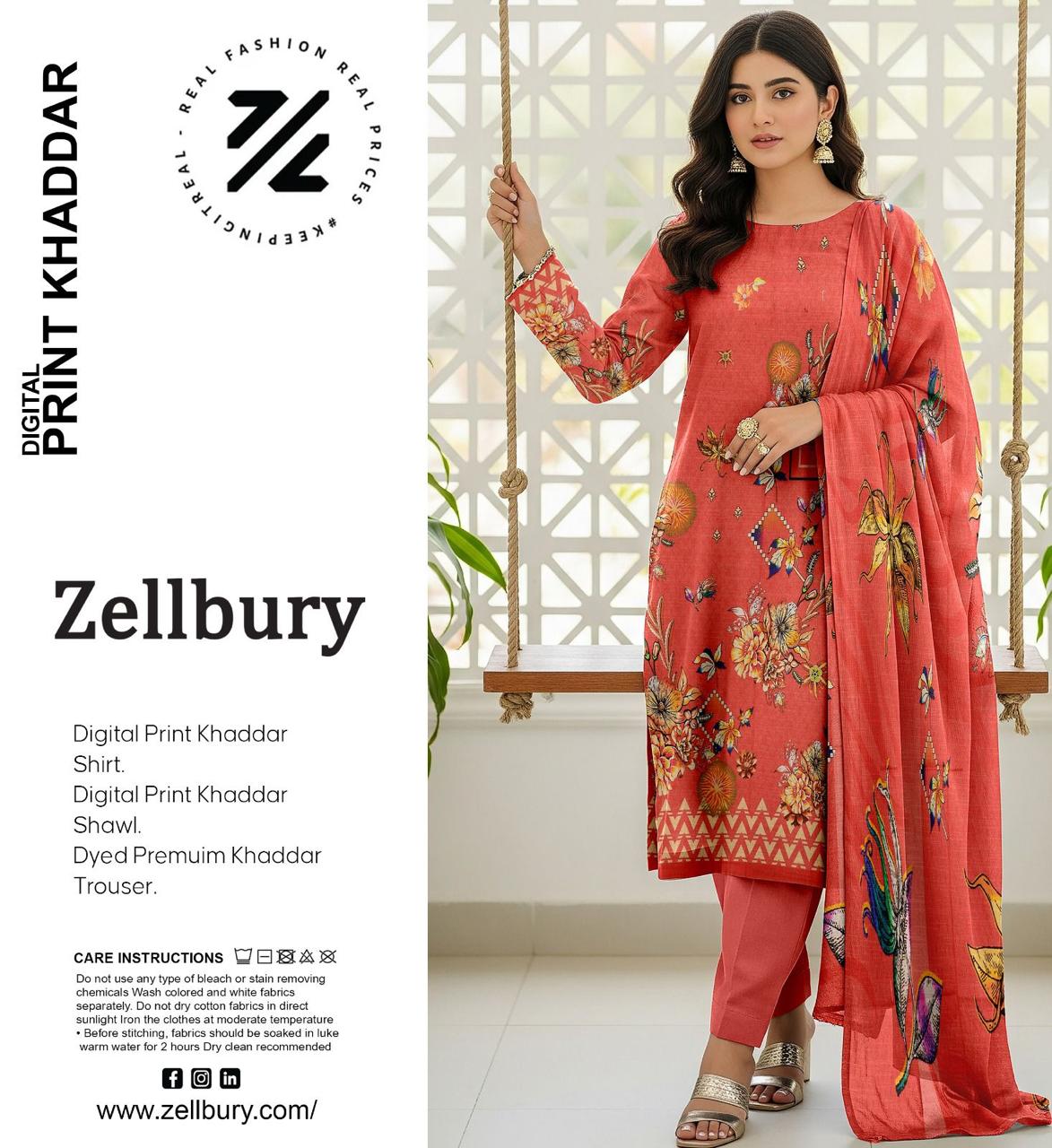 ZELLBURY KHADDAR THREE PIECE