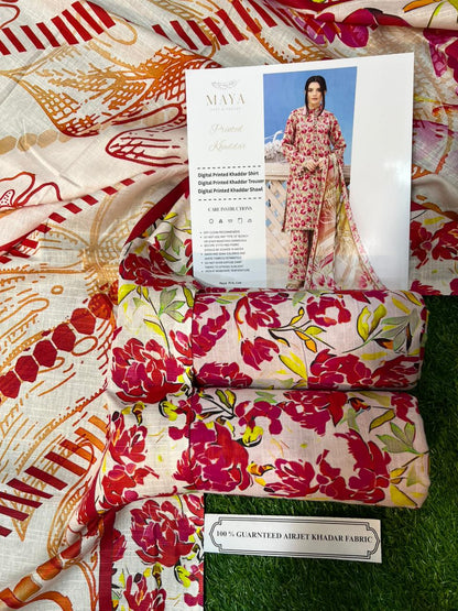 MAYA KHADDAR THREE PIECE