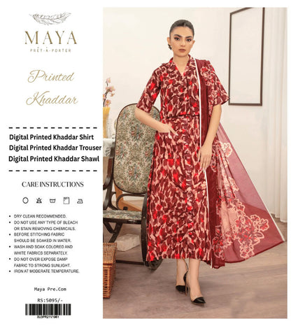 MAYA KHADDAR THREE PIECE