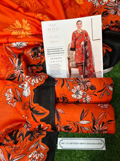 MAYA KHADDAR THREE PIECE