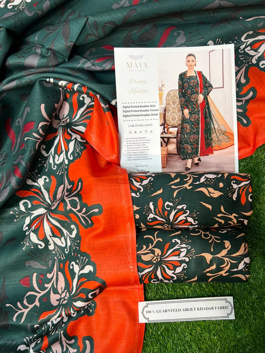 MAYA KHADDAR THREE PIECE