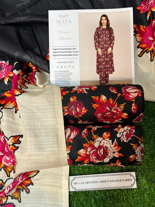 MAYA KHADDAR THREE PIECE