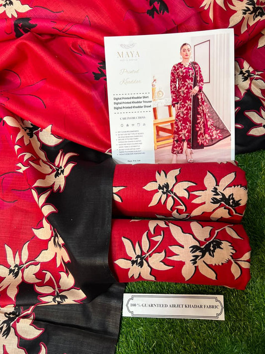 MAYA KHADDAR THREE PIECE