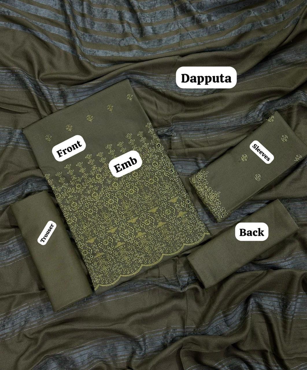 EMBROIDERY DHANAK DAMAN THREE PIECE