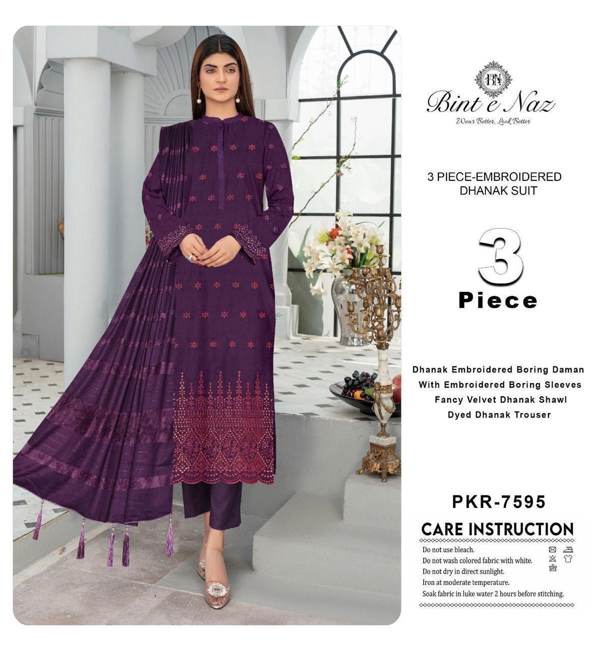 EMBROIDERY DHANAK DAMAN THREE PIECE