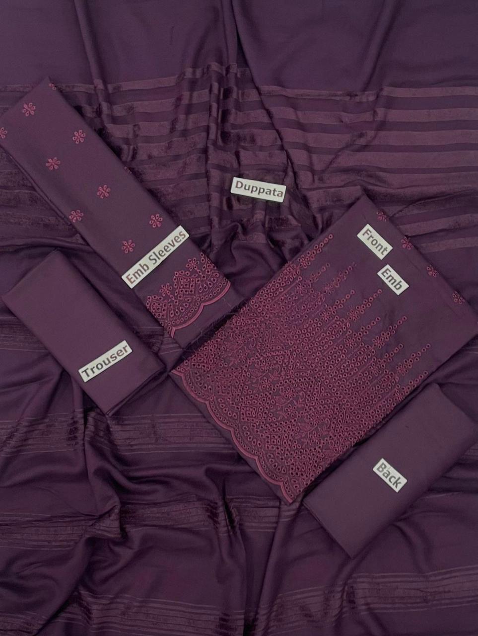 EMBROIDERY DHANAK DAMAN THREE PIECE