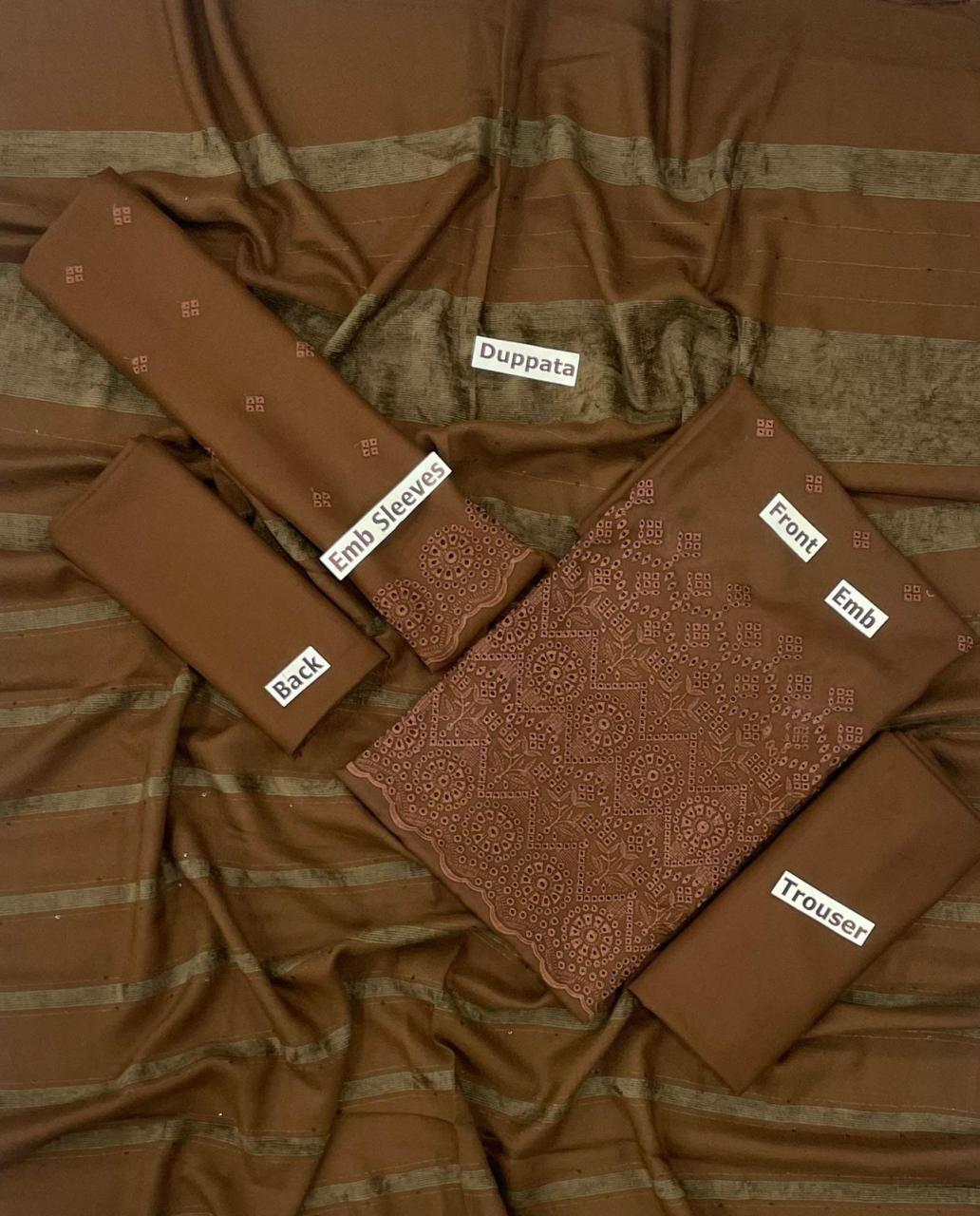 EMBROIDERY DHANAK DAMAN THREE PIECE