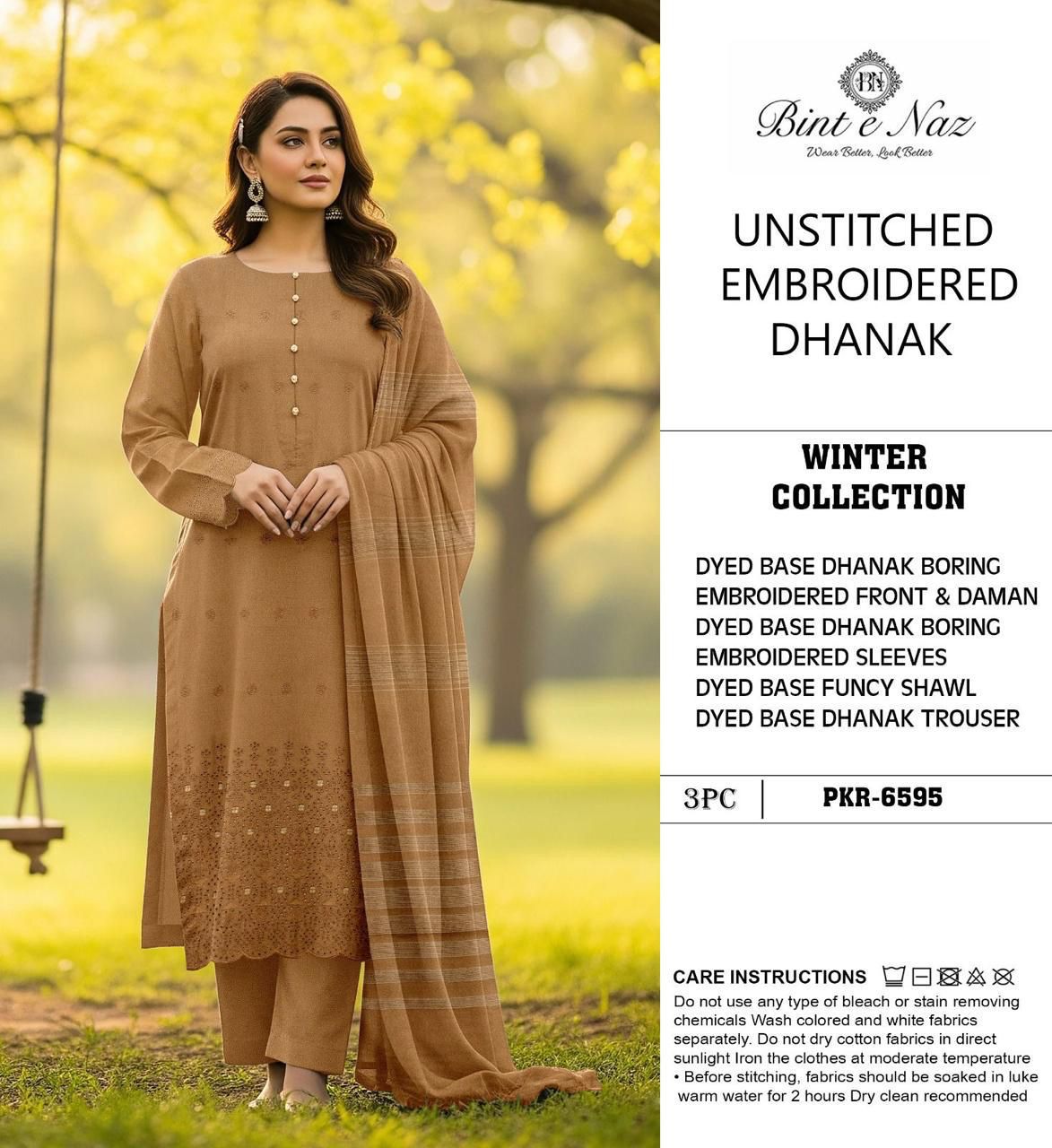 EMBROIDERY DHANAK DAMAN THREE PIECE